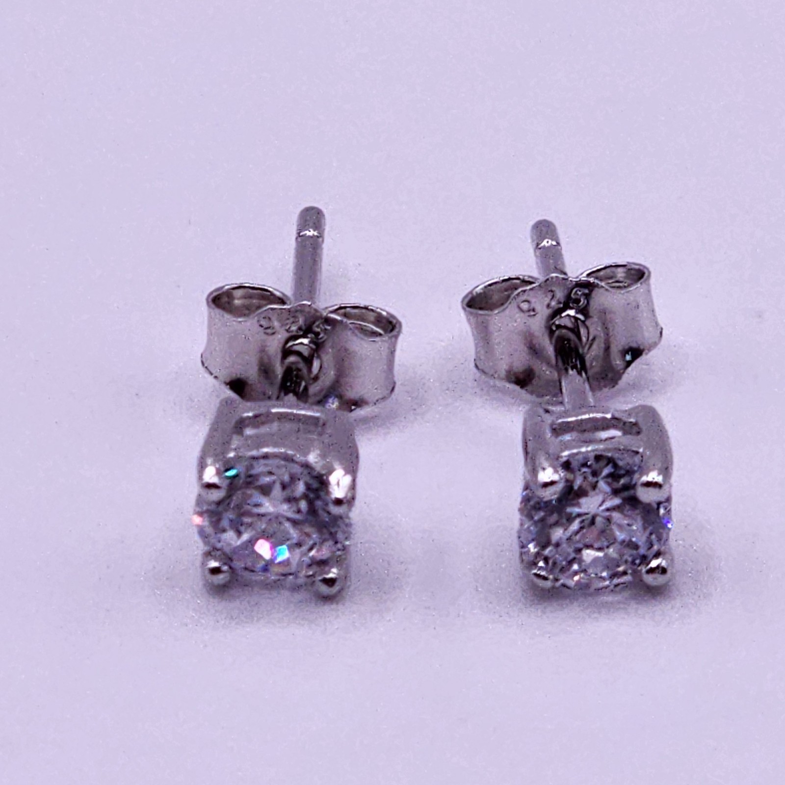925 Sterling Silver Round CZ stud Earrings Rhodium Finish Friction Post 4mm