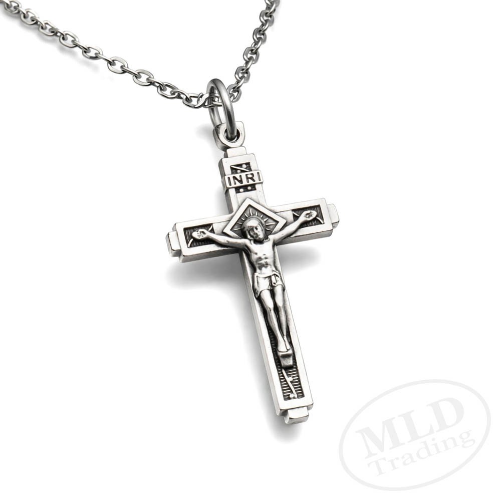 Catholic Cross Crucifix Necklace – Made in Italy – 18”+2” Stainless Steel Chain