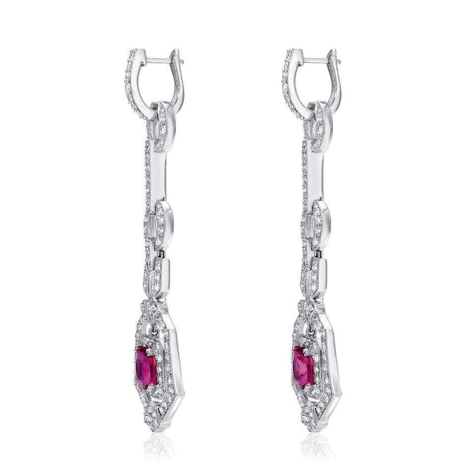Cushion Cut Pink Sapphire & White CZ 4.90 CT Wonderful Lever Back Drop Earrings