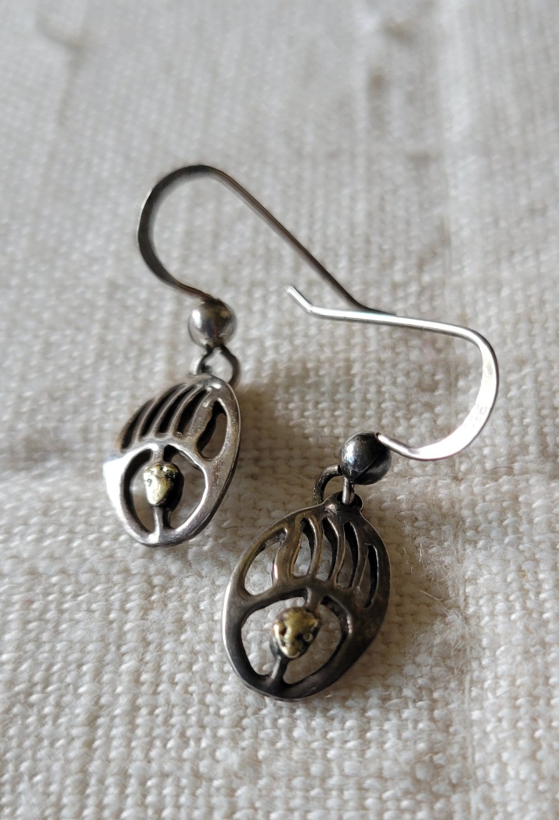 Vintage Native American 925 Sterling Silver Bear Paw Dangle Earrings