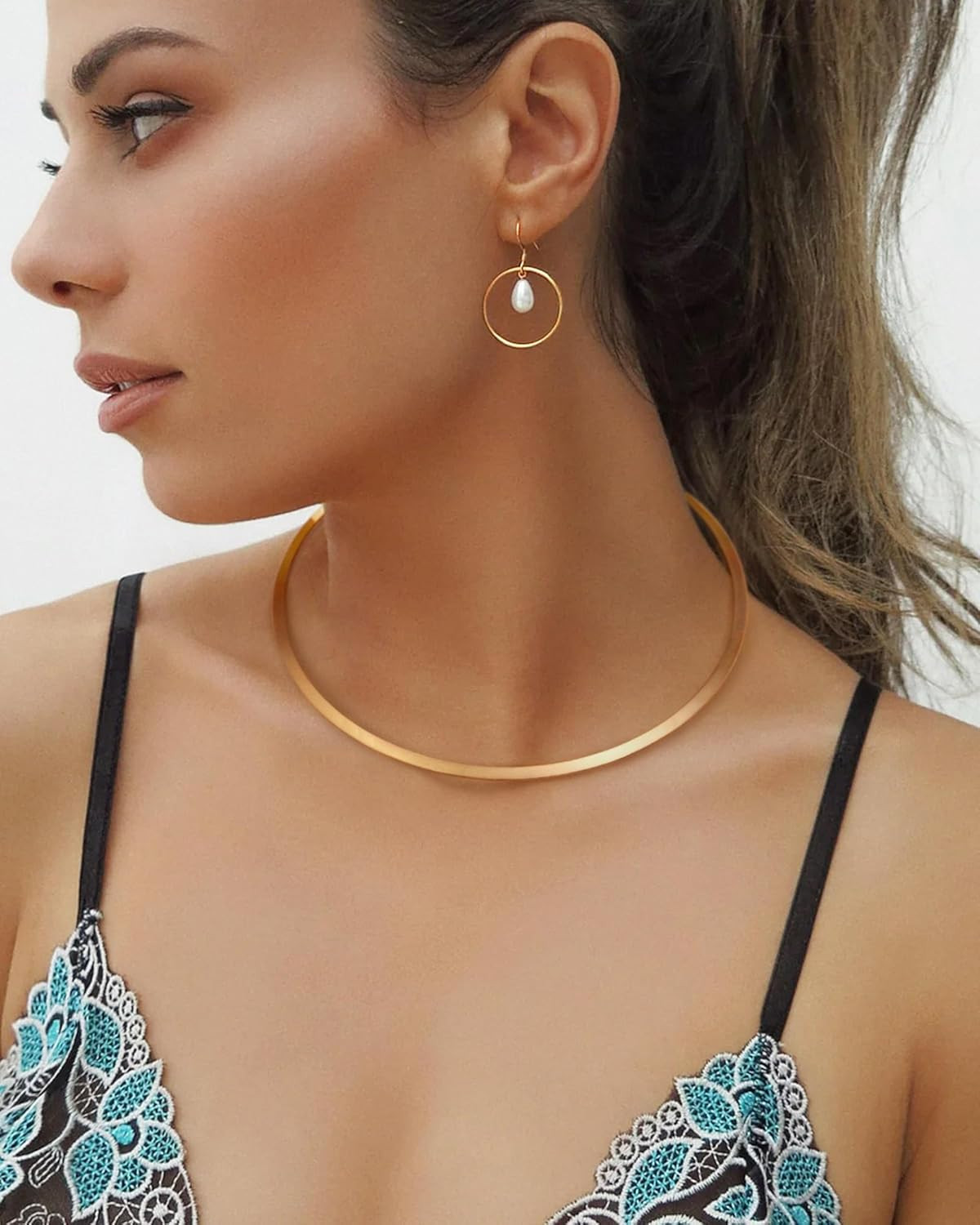 18K Gold Plated Cuff Choker Necklace for Women Chunky Wire Chain Collar Jewelry