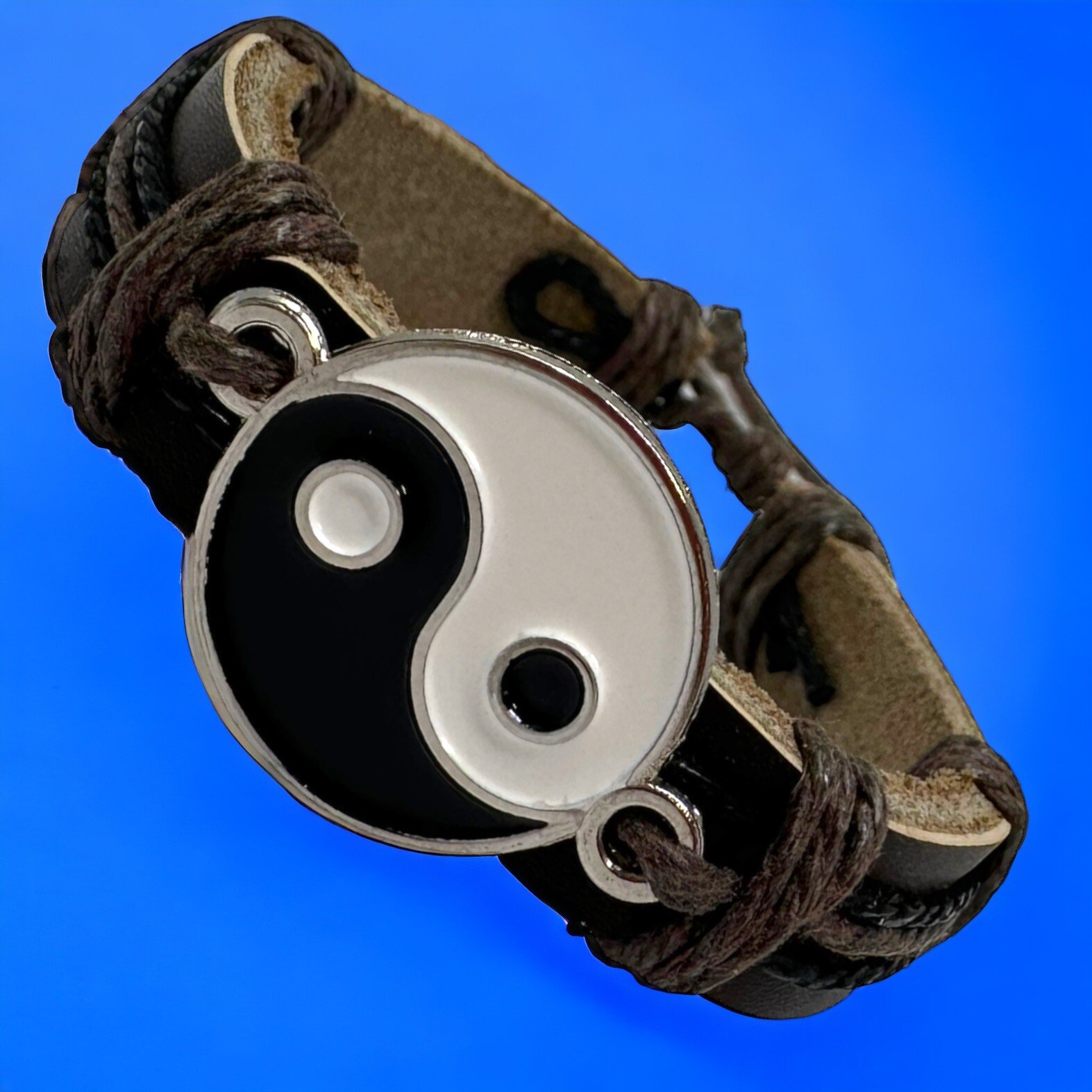 Yin yang bracelet ying yang leather bracelet yin yang cuff tao brown bracelet