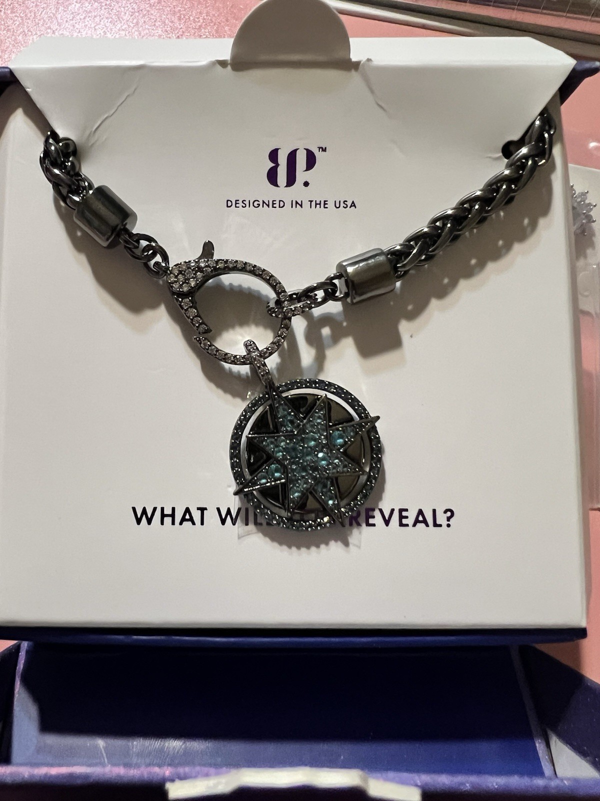 BP NK55789 SirensLab-Created Paraiba Tourmaline Hematite Plated Necklace 18.25″