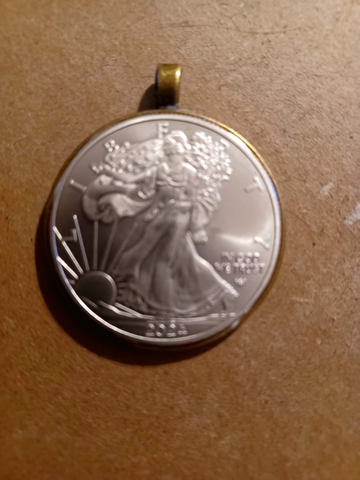 2024 Walking Liberty Eagle Pendent Silver-Plated Coin & Antique Finish Cabochon.