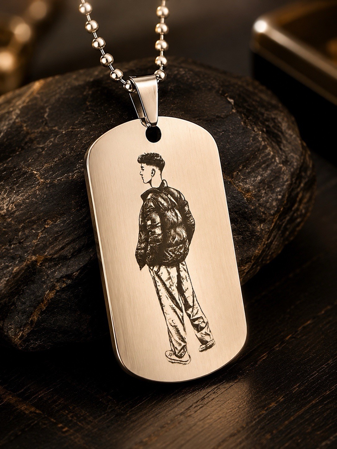 Custom Picture Engraved Necklace Shiny Silver Dog Tag Memorial Personalized Gift