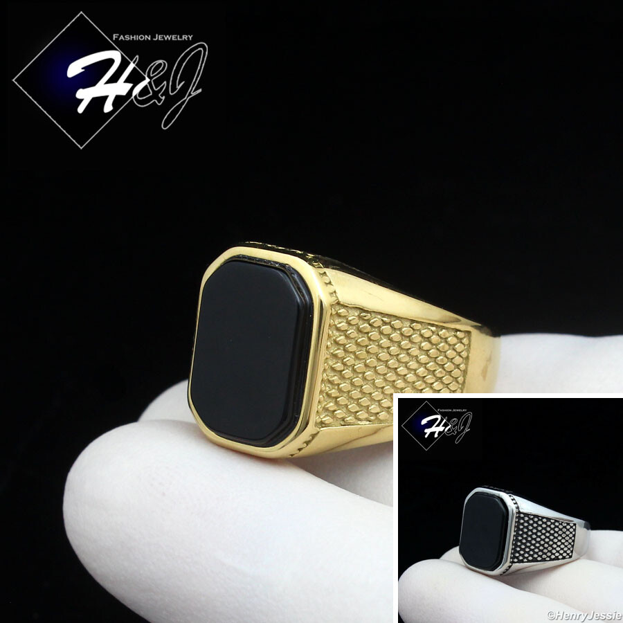 MEN’s Stainless Steel Gold/Silver/Black Plated Rectangle Onyx Ring Size 8-13*133