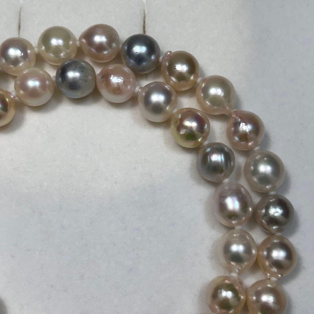 Akoya Pearl Baroque Necklace 8.6mm Multicolor Silver 48cm Auth