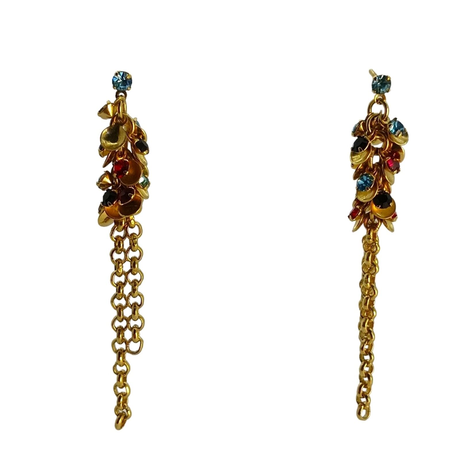 Multicolored Dangle Womens Earrings Gold Tone Chain Long 5.5 cm