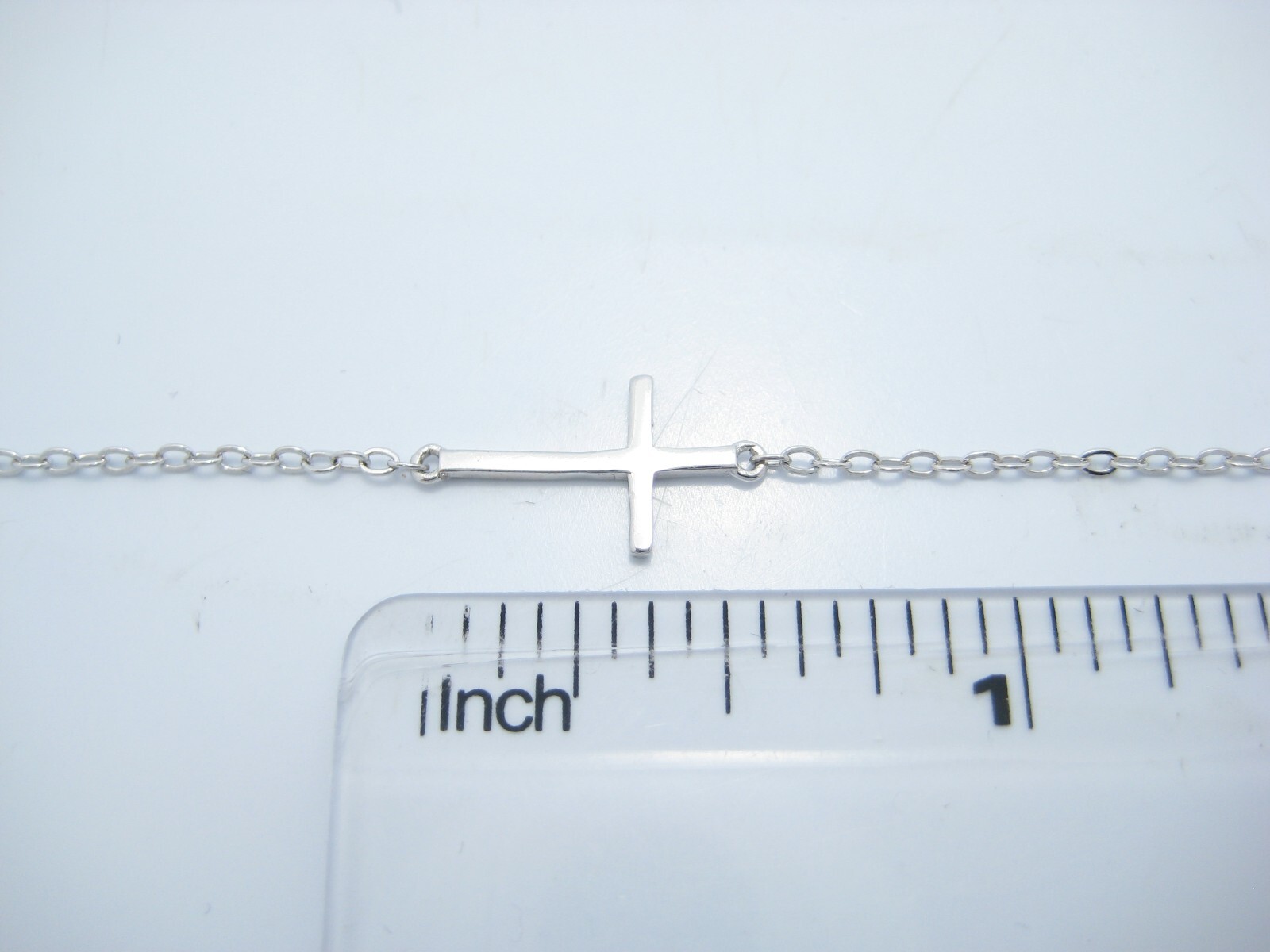 Sterling Silver 0.5mm Cross Charm Chain Link Bracelet Or Anklet 10″