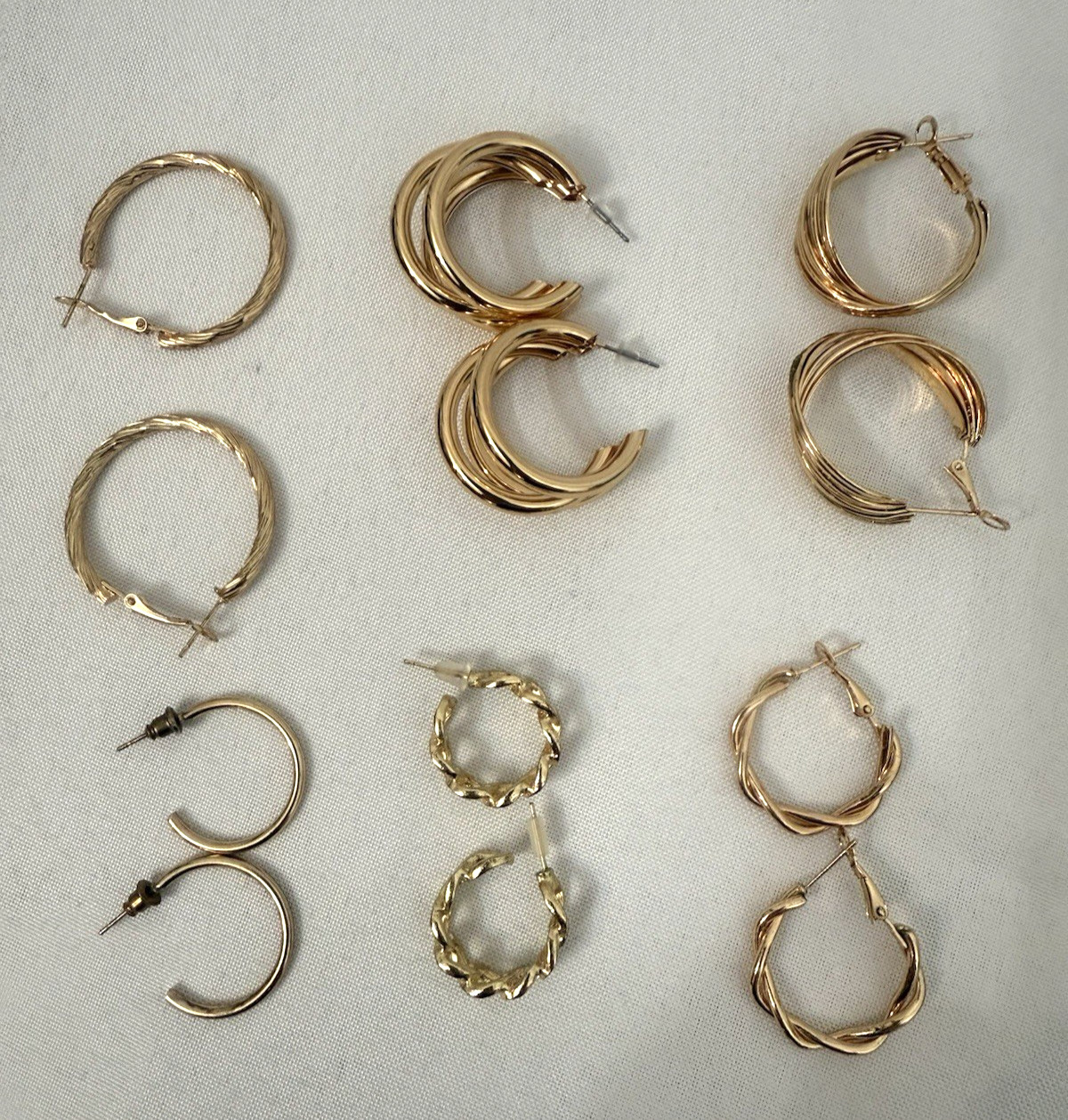 34 Pairs Gold Tone Pierced Earrings Various Styles Sizes