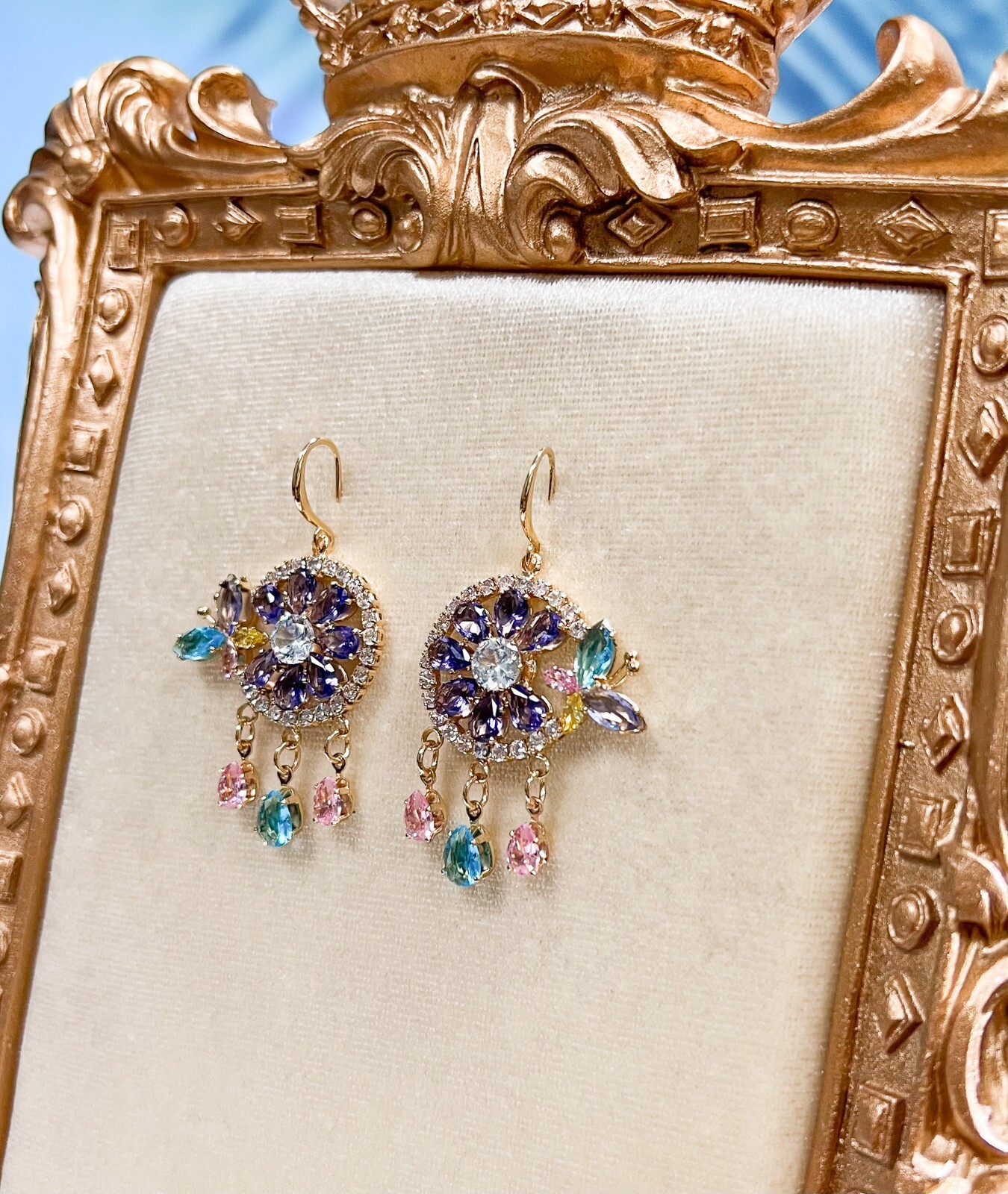 Colorful Floral Earrings, Butterfly Rhinestone Tassel Earrings, Fashion Jewelry