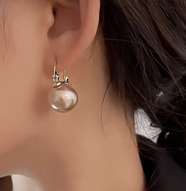 Classic Gold Plated Champagne Pearl Earrings