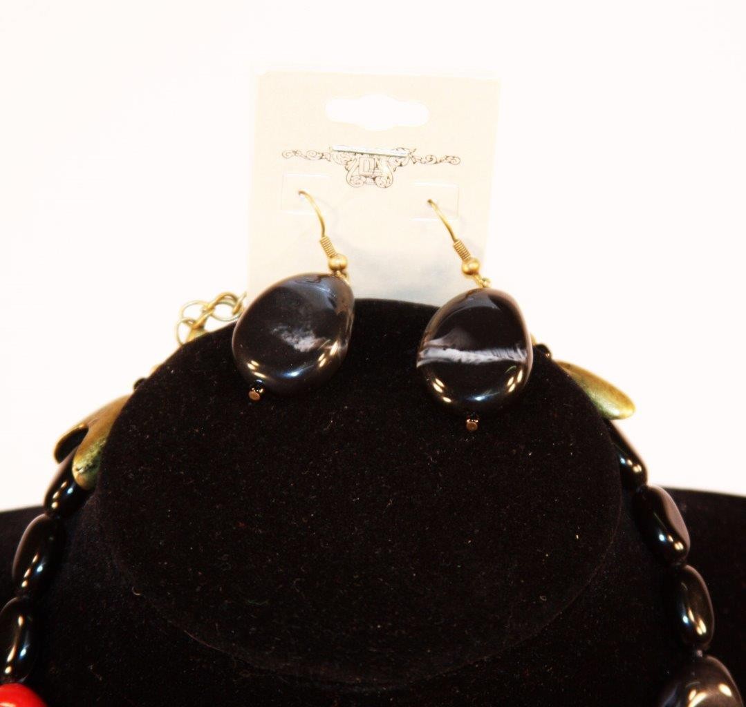 Black Red Gray Stones Necklace & Earrings Set Fashion Costume Jewelry jxcy New