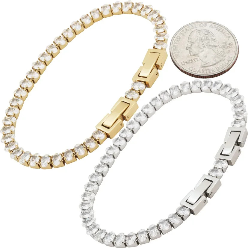 18K Gold Plated Stainless Steel 3mm CZ Cubic Zirconia 6.5″ + 1″ Tennis Bracelet