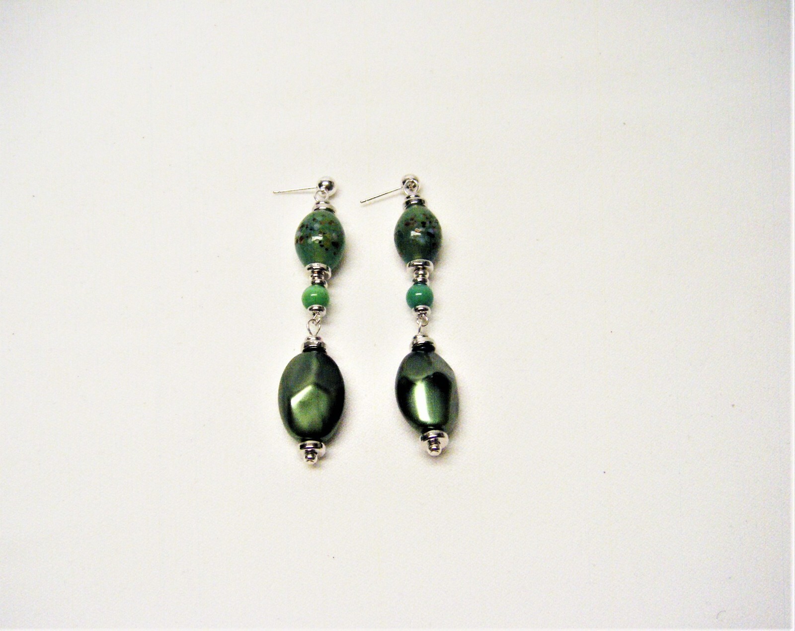 3 Strand Various Shades of Mixed Green Shapes/Sizes Glass Bead Neck/Brace/Earrin