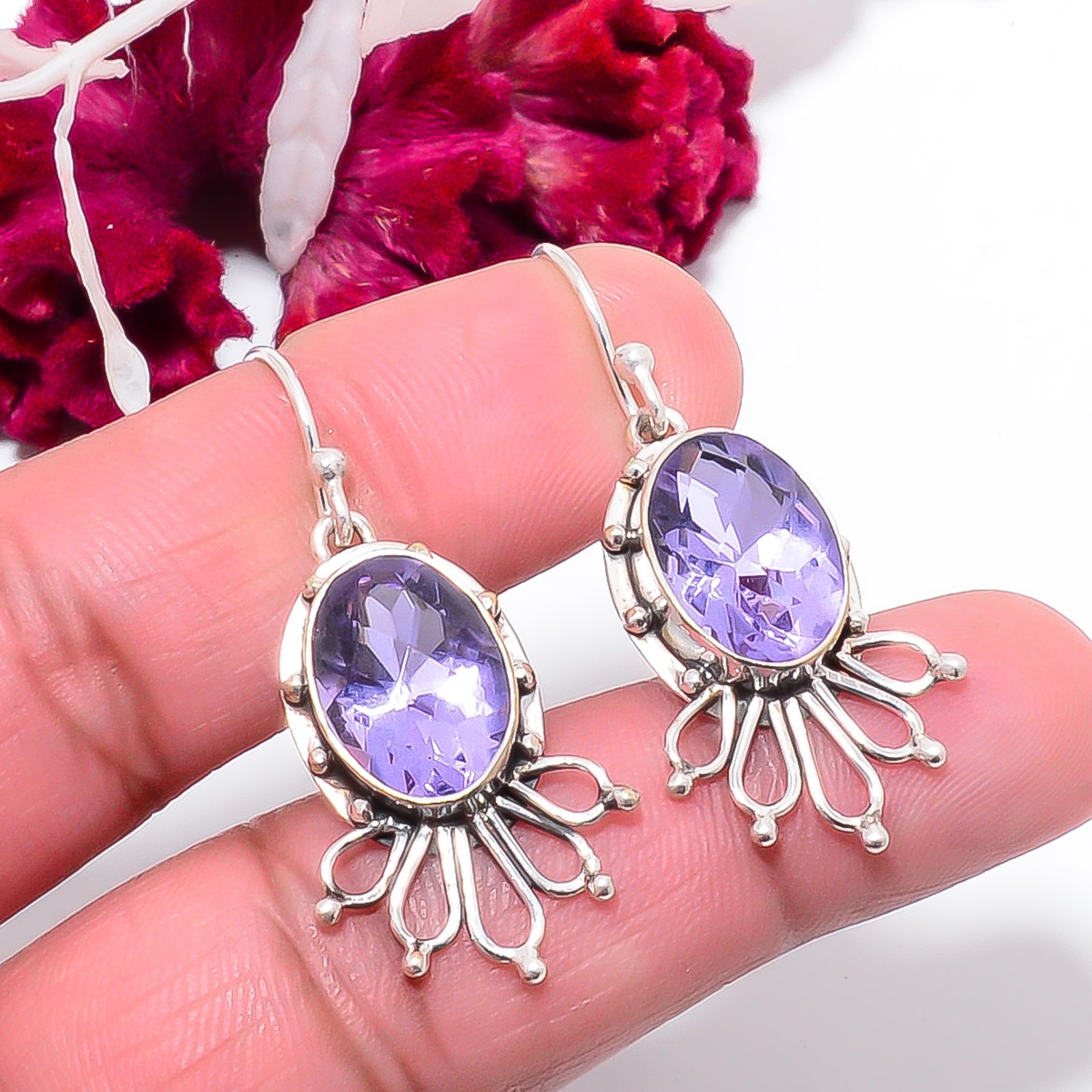 Colour Changing Alexandrite Handmade 925 Sterling Silver Earring 1.64″ E83138