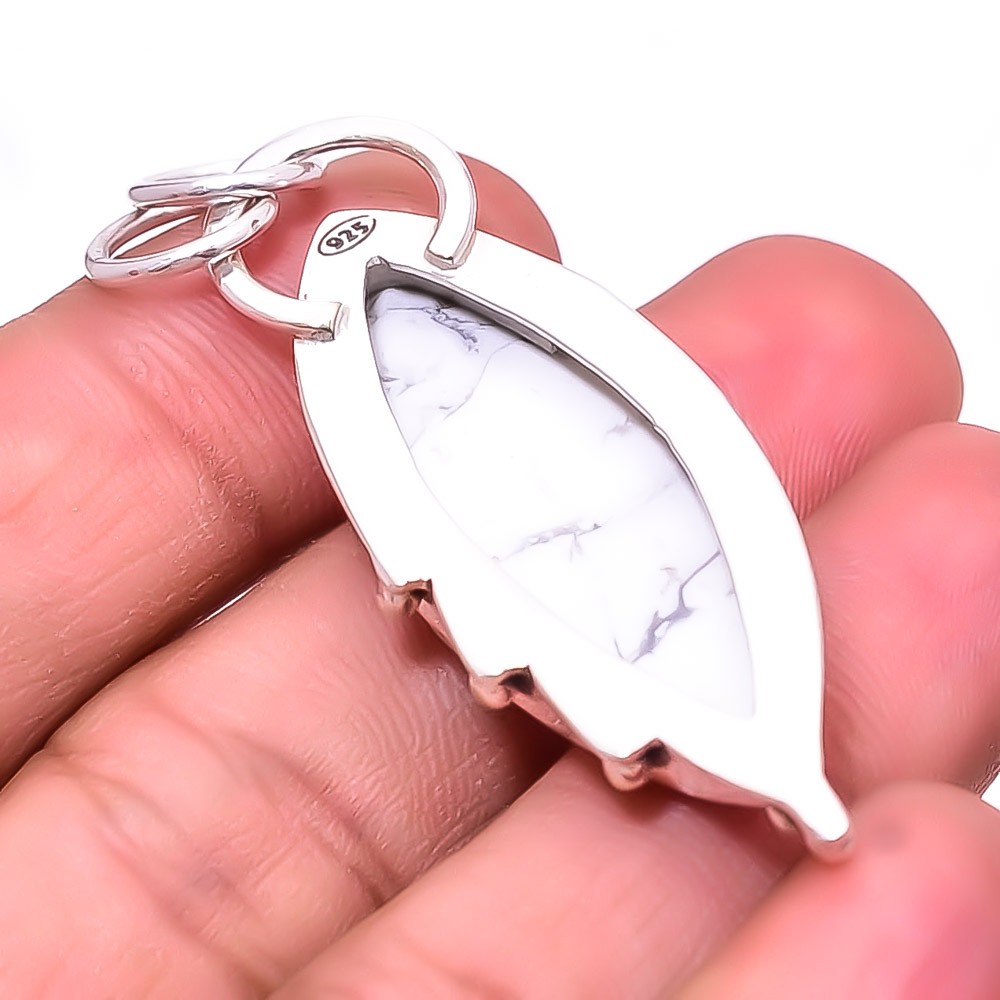 Natural White Howlite – United States 925 Sterling Silver Pendant 2.15″ P68