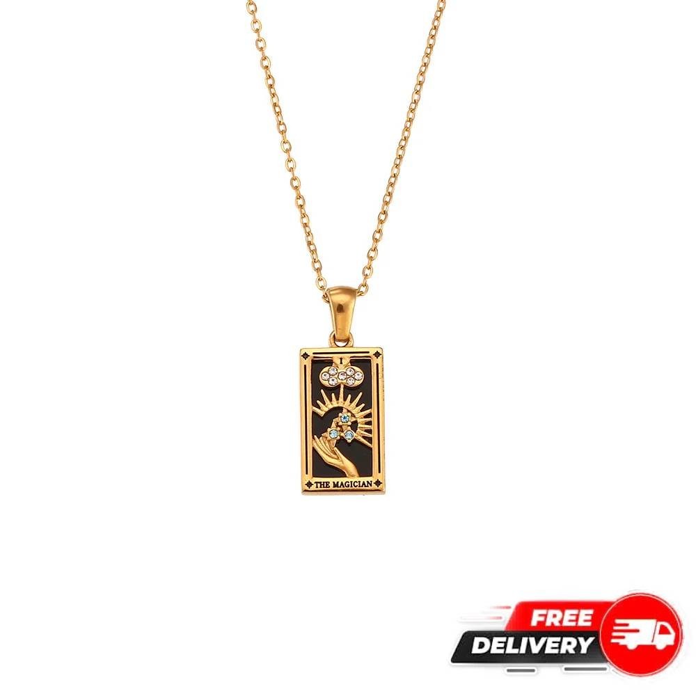Tarot Magician Pendant Necklace Zircon Amulet Moon Spiritual Jewelry