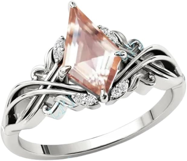 2carat Womens Engagement Ring,Kite Cut Morganite Gemstone Wedding Ring for Women
