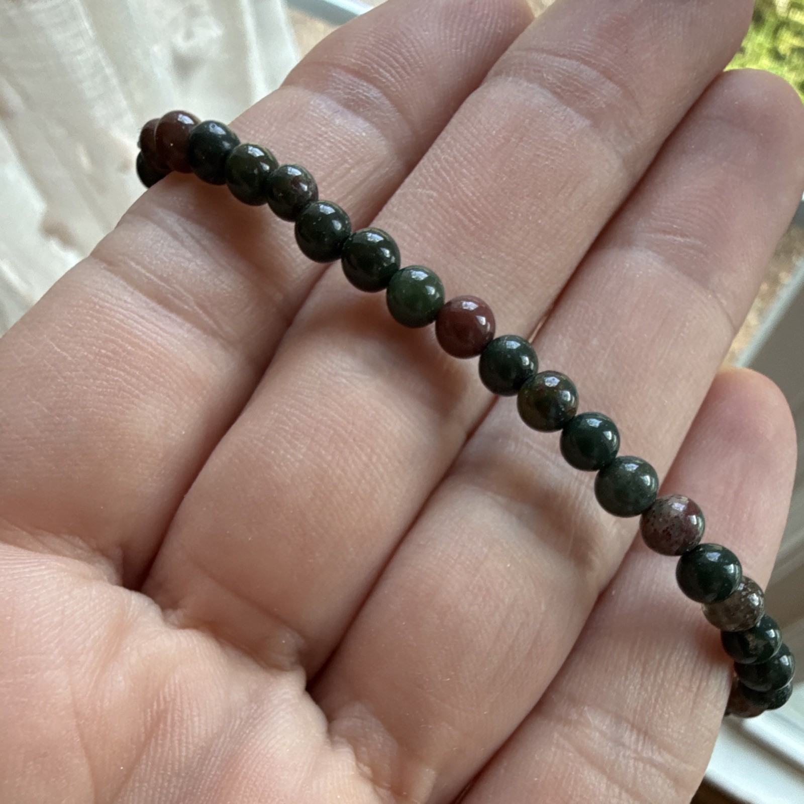 Bloodstone/ Green & Red Stone Beaded Stretch Bracelet Round Ball