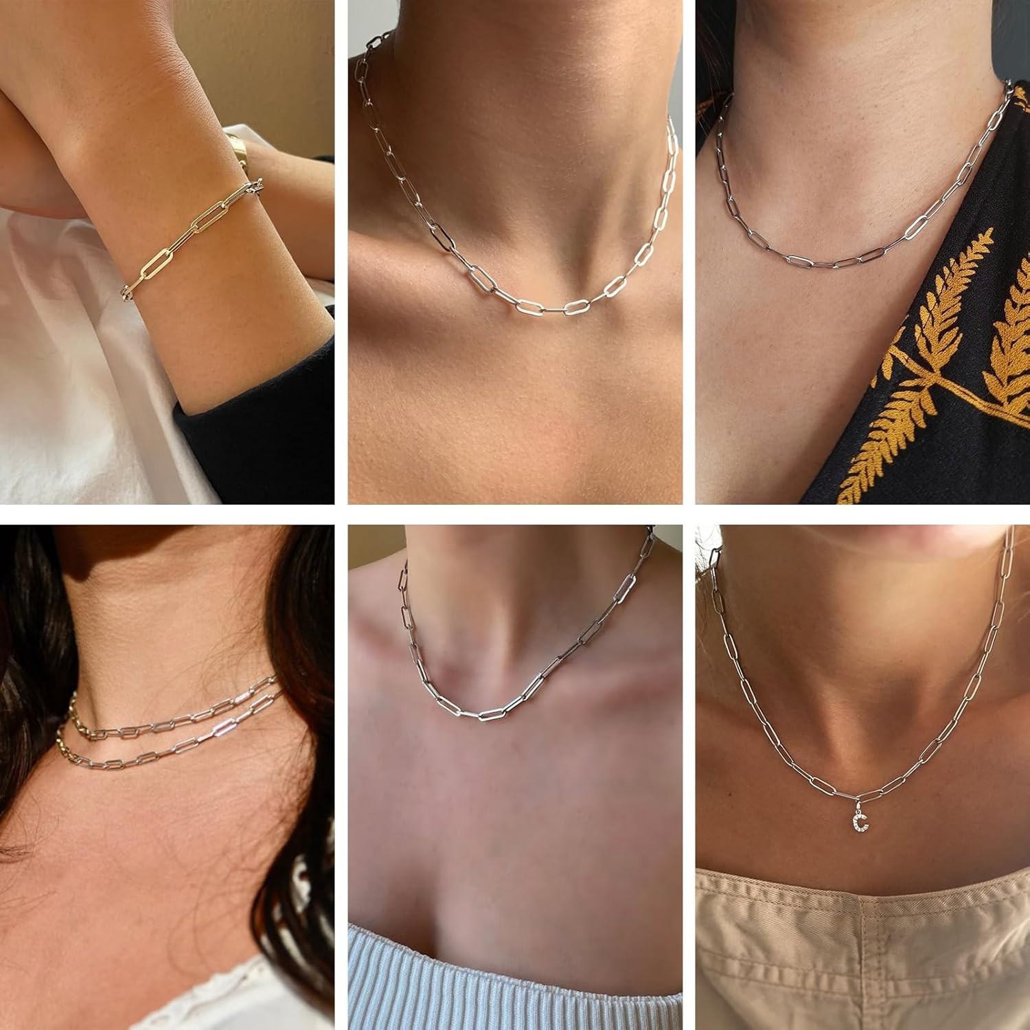 YOUBEIYEE 10Pcs Stainless Steel Paperclip Chain Necklace for Men and Women 4Mmx1