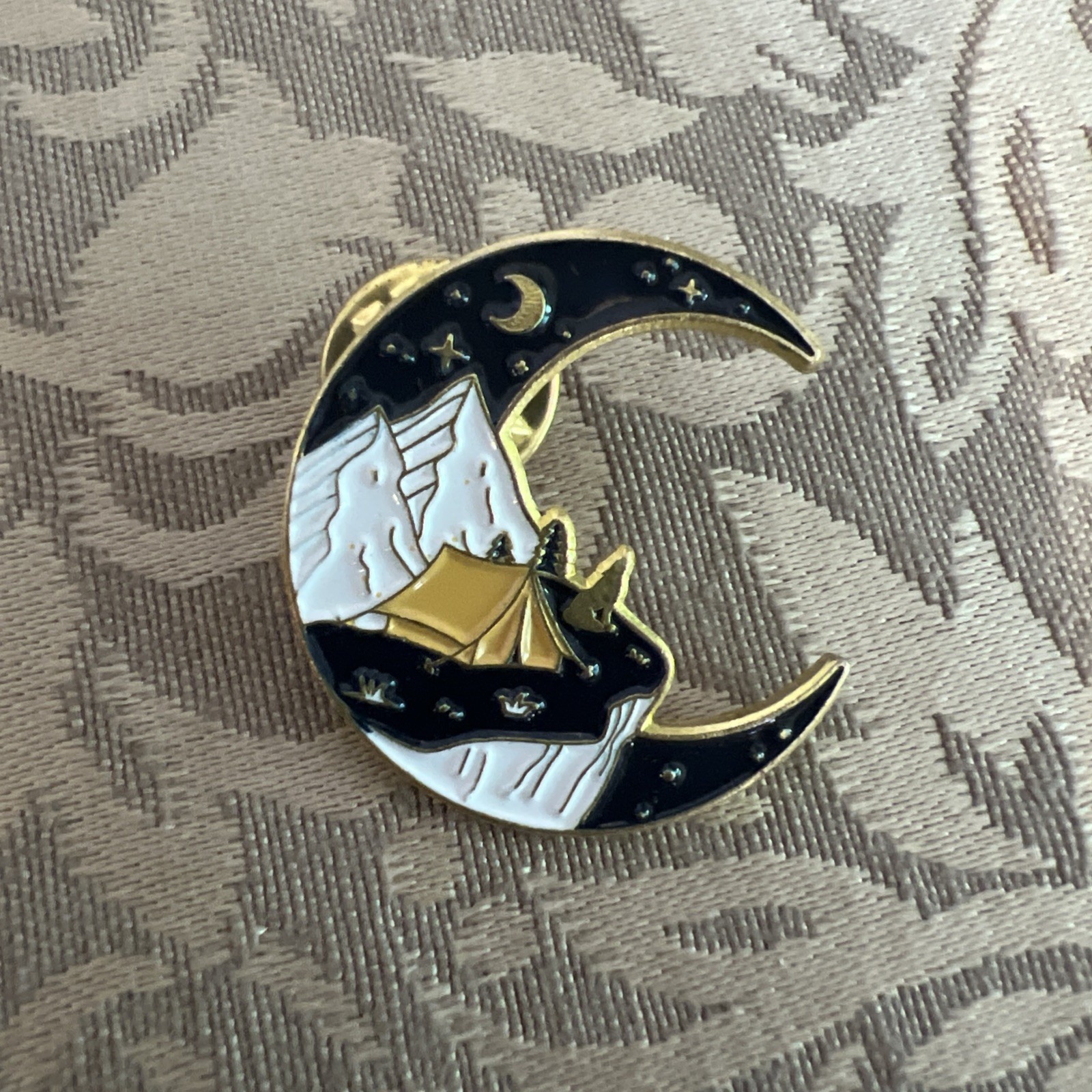 Enamel Pin Crescent Moon Night Outdoors Brooch Backpack Camping Hiking Tent