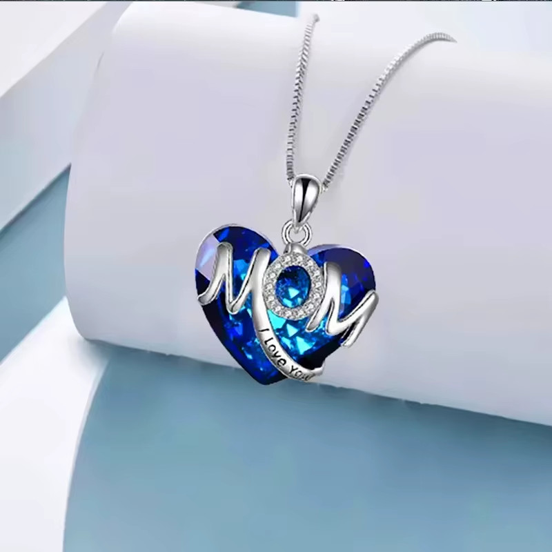 Fashion Letter Mom Love Crystal Pendant Necklace Charm Necklaces for Women Stain