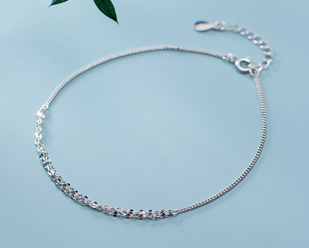 Women Girl 925 Sterling Silver Tassel Silver Chain Anklet Bracelet 8.2-9.5″