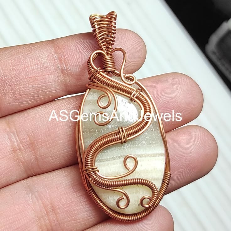 Handmade Copper Wire Calcite Pendant Necklace, Boho Jewelry for Gift ( Size- 20x