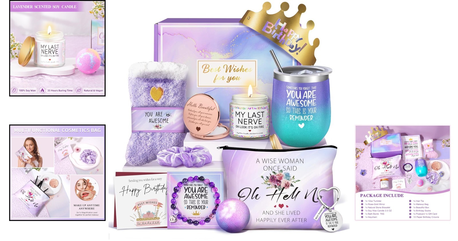 Special Birthday Gifts for Women Includes Tumbler Candle and Cosmetic Bag