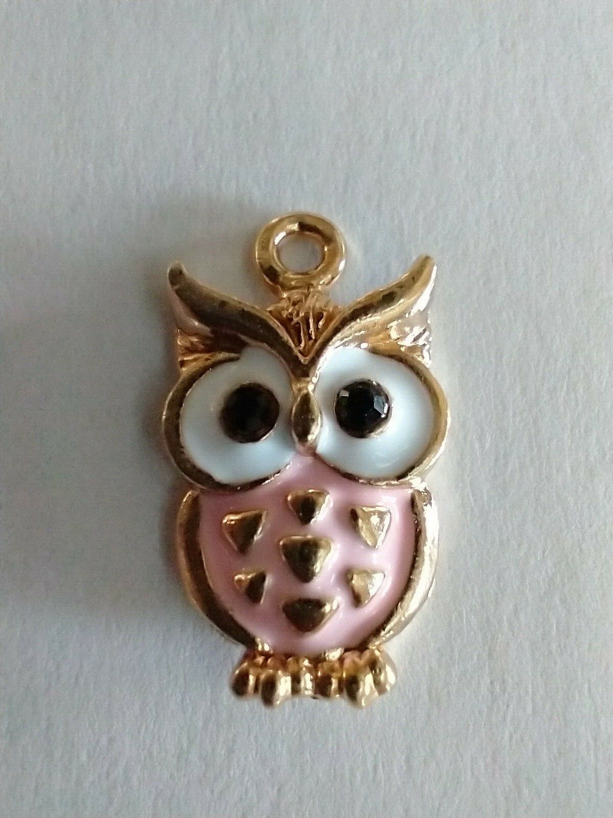 Gold Tone Enamel Pink Turquoise Red White Owl Necklace 18″ Gold Tone Chain