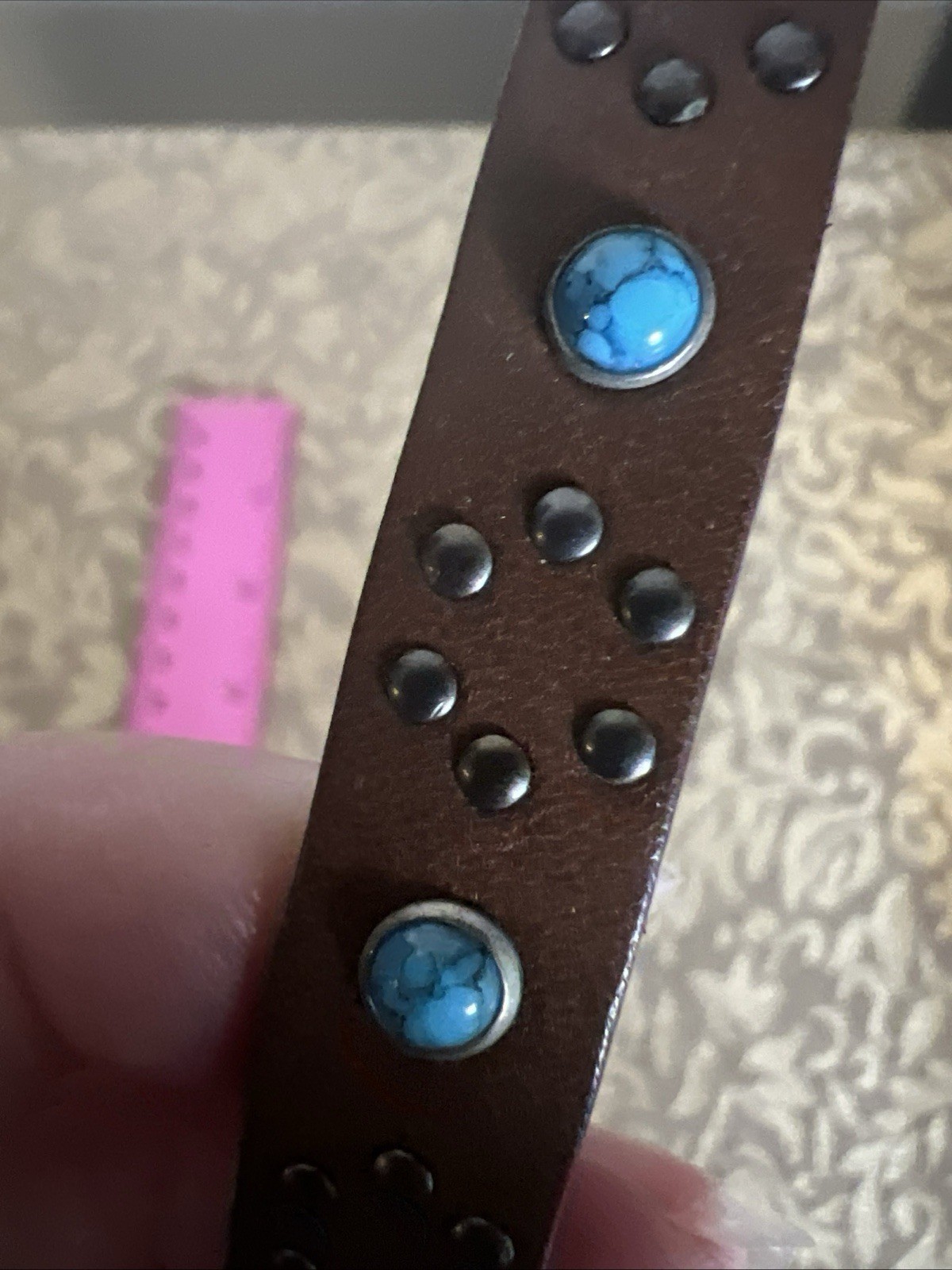 Cowhide Leather Turquoise Studded Western Cuff Bracelet Boho Cowgirl Rodeo