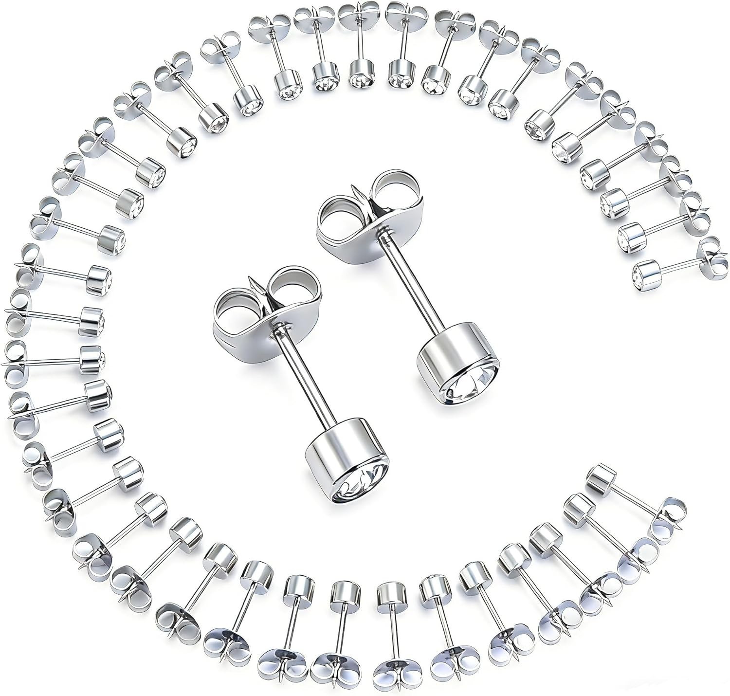 20 Pairs Ear Piercing Stud Earrings for Ear Piercing Guns, 4MM Surgical Stain…