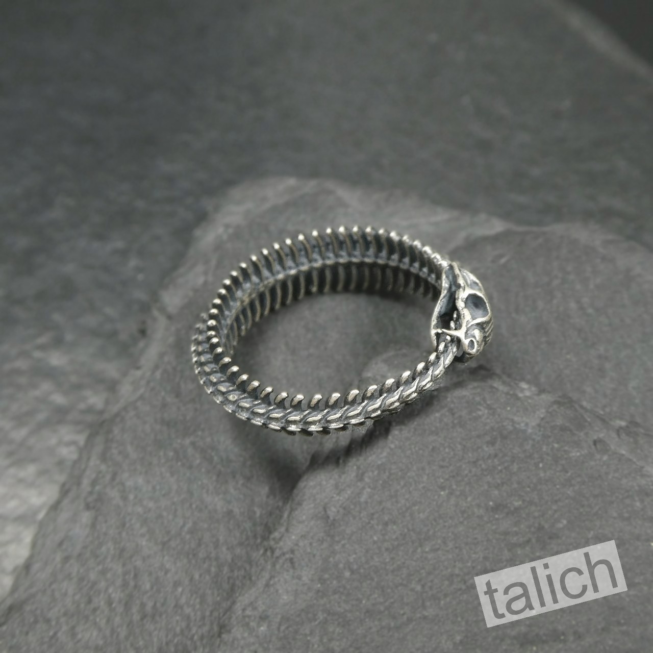 Antique 925 Sterling Silver Ouroboros Infinity Snake Bone Ring Adjustable Unique
