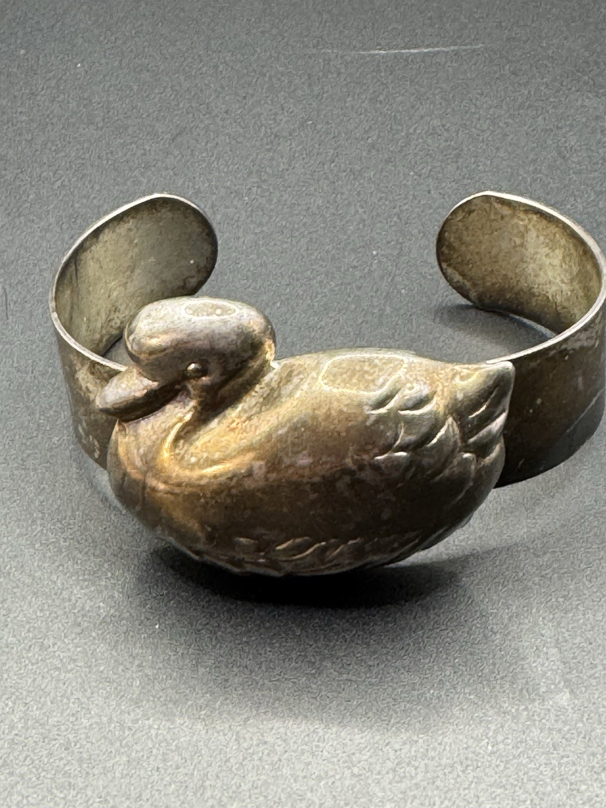 Sterling Plated Wide Cuff Duck Puff Bracelet Statement
