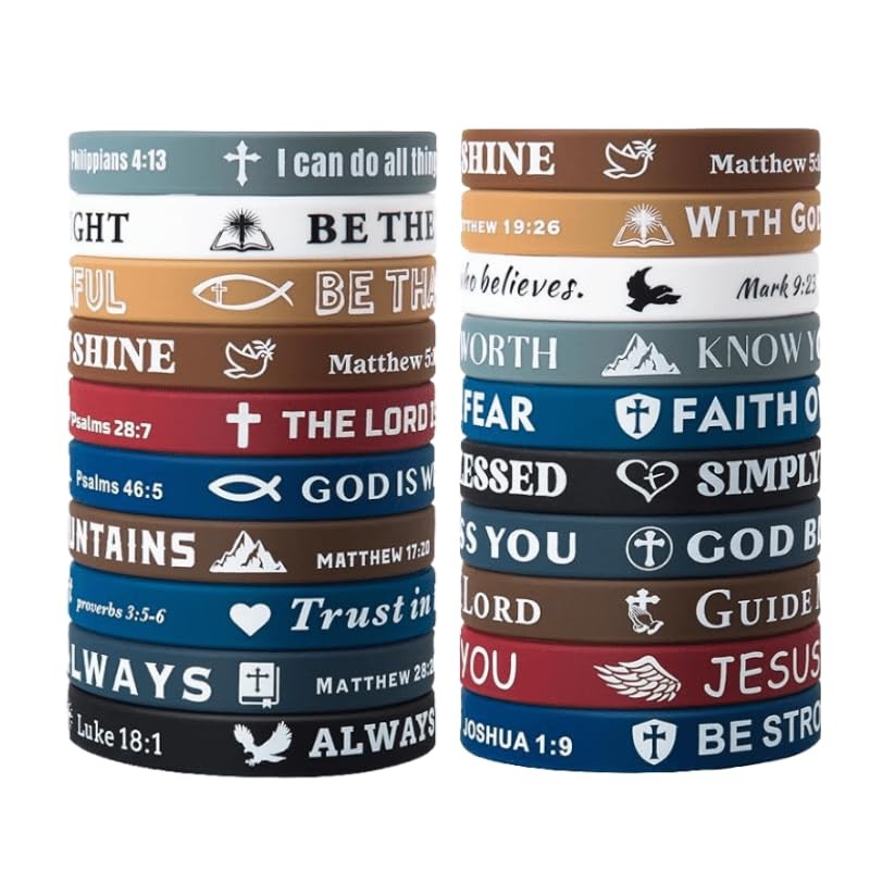 20PCS Bible Verse Silicone Bracelets Christian Scripture Wristbands Rubber Br…