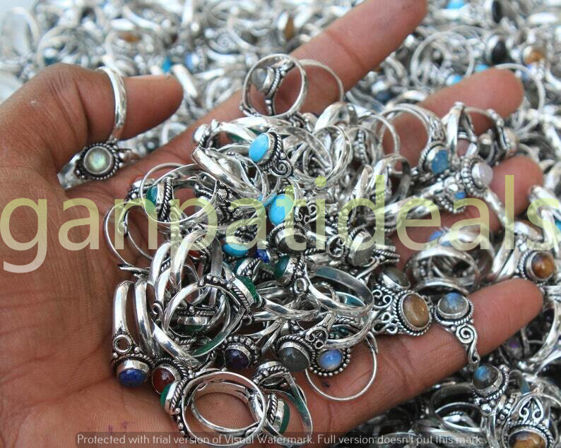 1000pcs Lot Labradorite & Mix Gemstone Rings 925 Silver Plated Jewelry For Woman