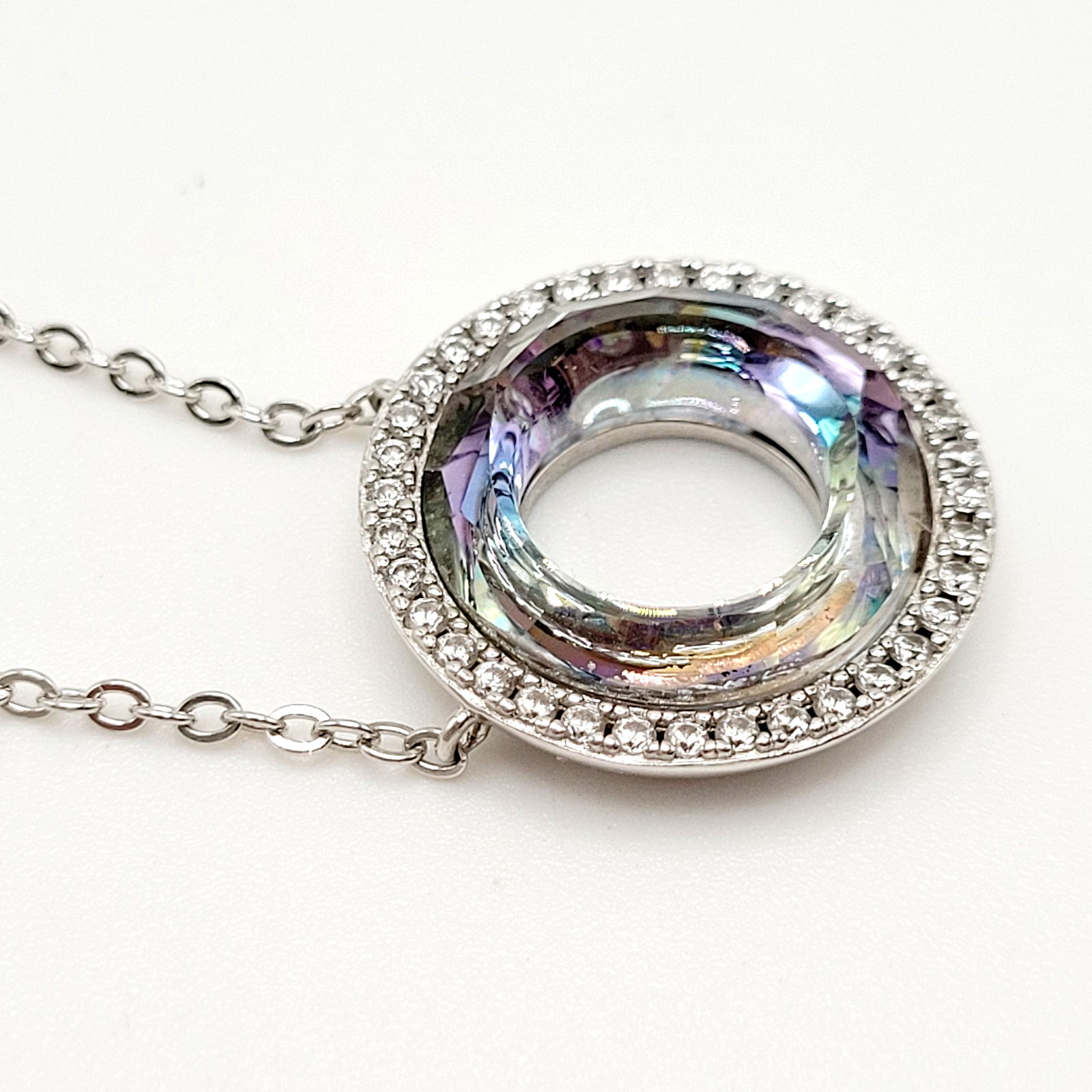 Cosmic Ring Swarovski Elements Crystal Center w Rhinestones 925 Silver Necklace