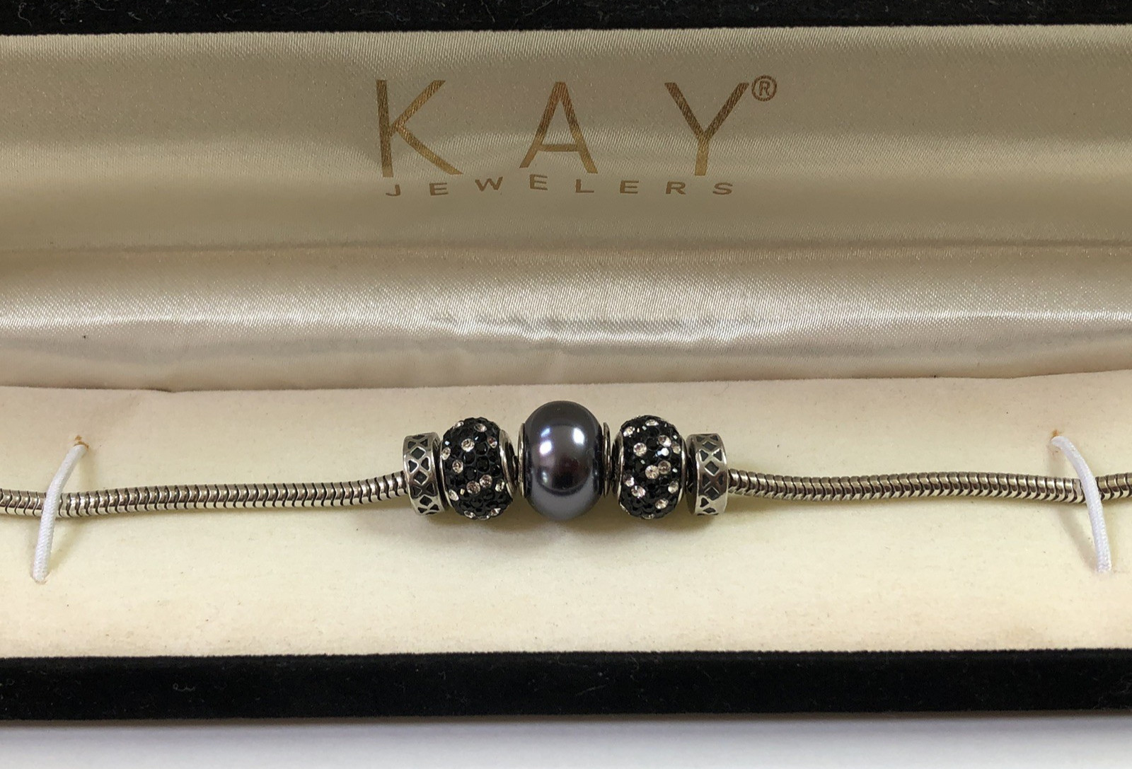 KAY JEWELERS CHARMED MEMORIES 7.5″ Lobster Clasp Bracelet , Locks & Beads w/Box!
