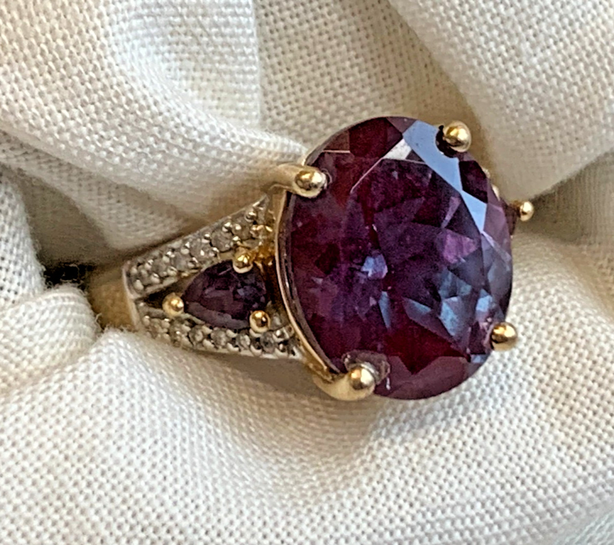 10K Yellow Gold Ring 4.62g Jewelry Size 7 Band Alexandrite Look Stone *READ*