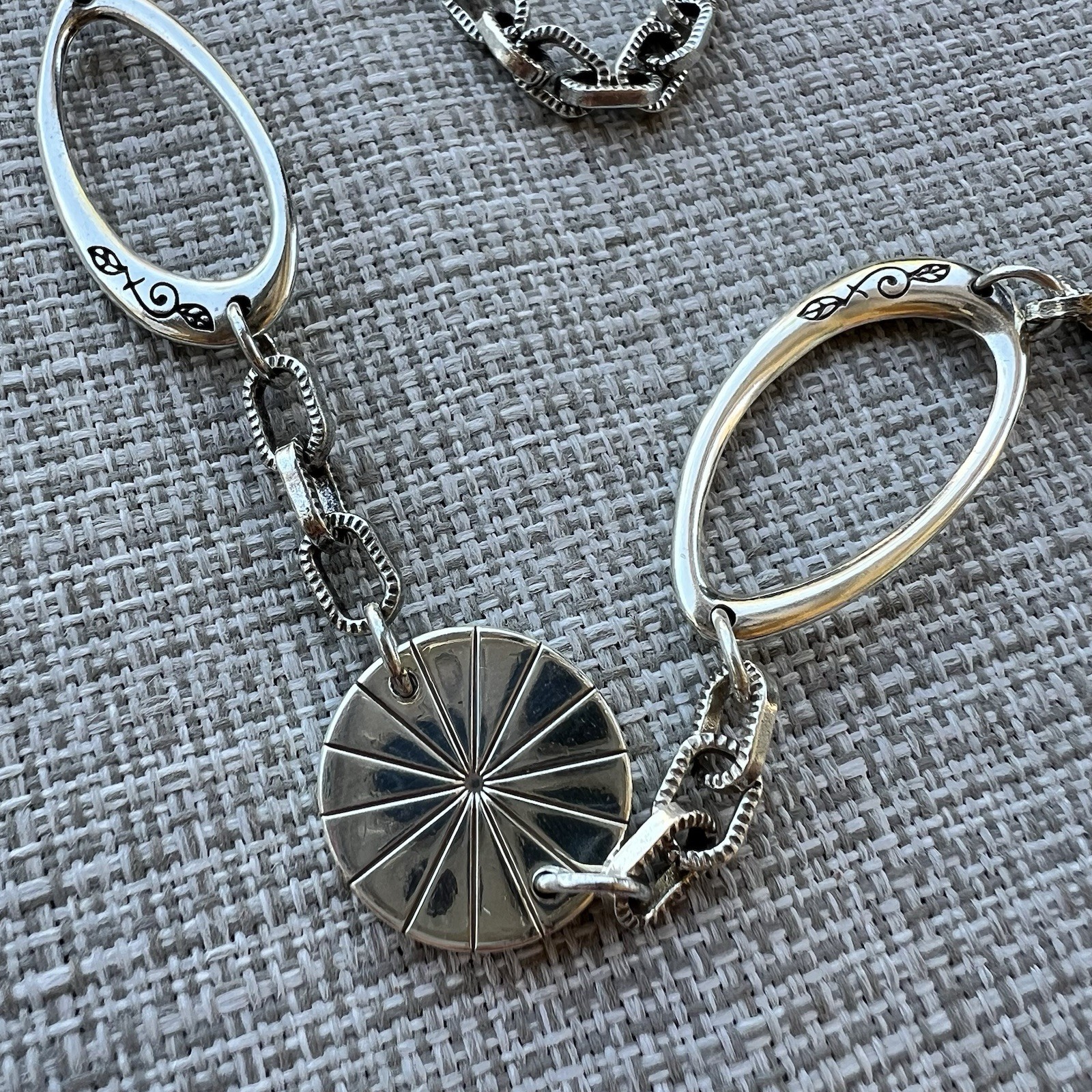 Brighton ORBIT NWT Silver Eliptical Etched Disc 36″ Necklace