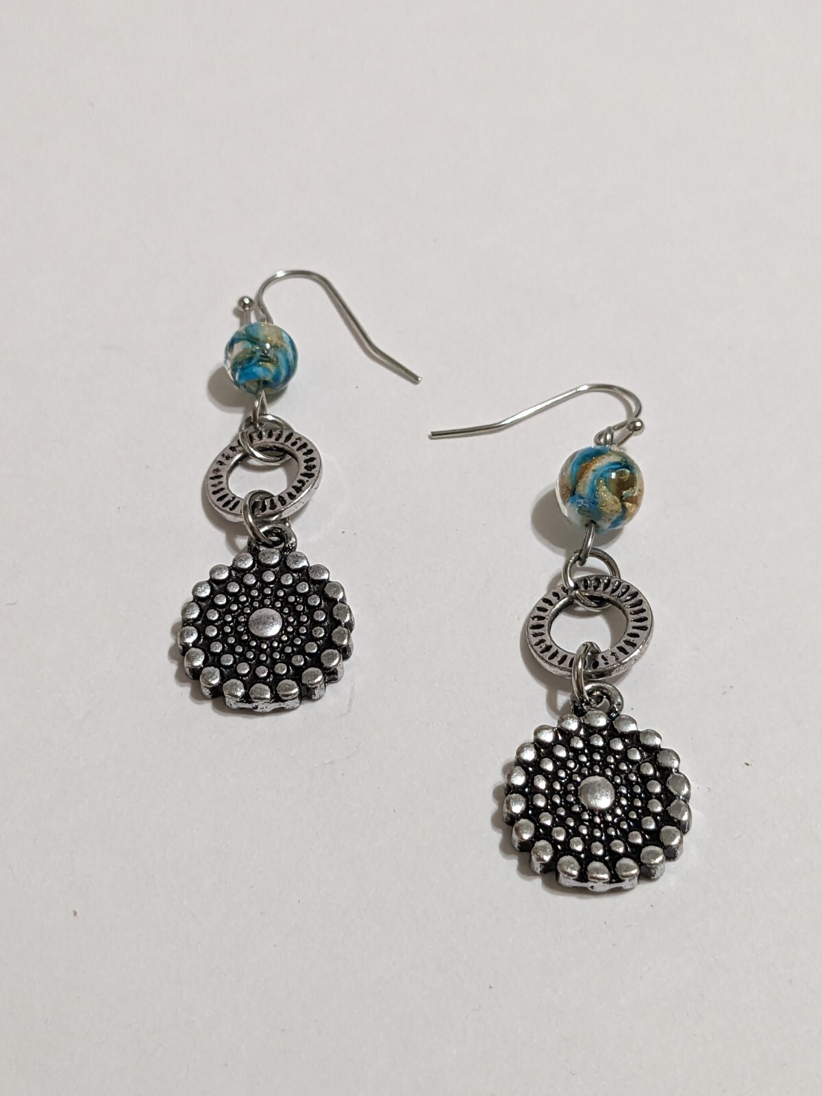 Multi-Color Glass Bead Southwestern Style Silver Tone Accent Hook Earrings. 2″.