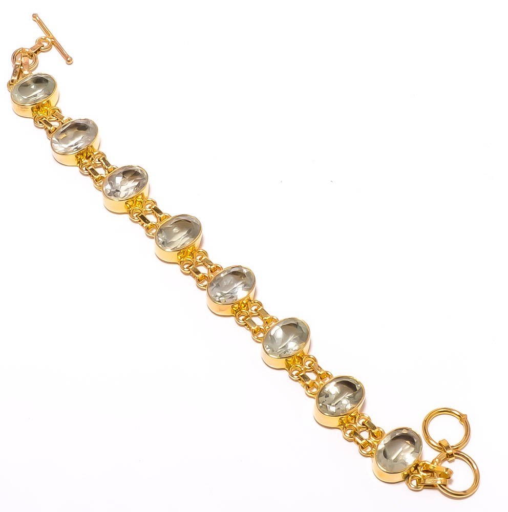 Natural Green Amethyst Silver Gold Plated Bracelet 7-7.99″ B625-93