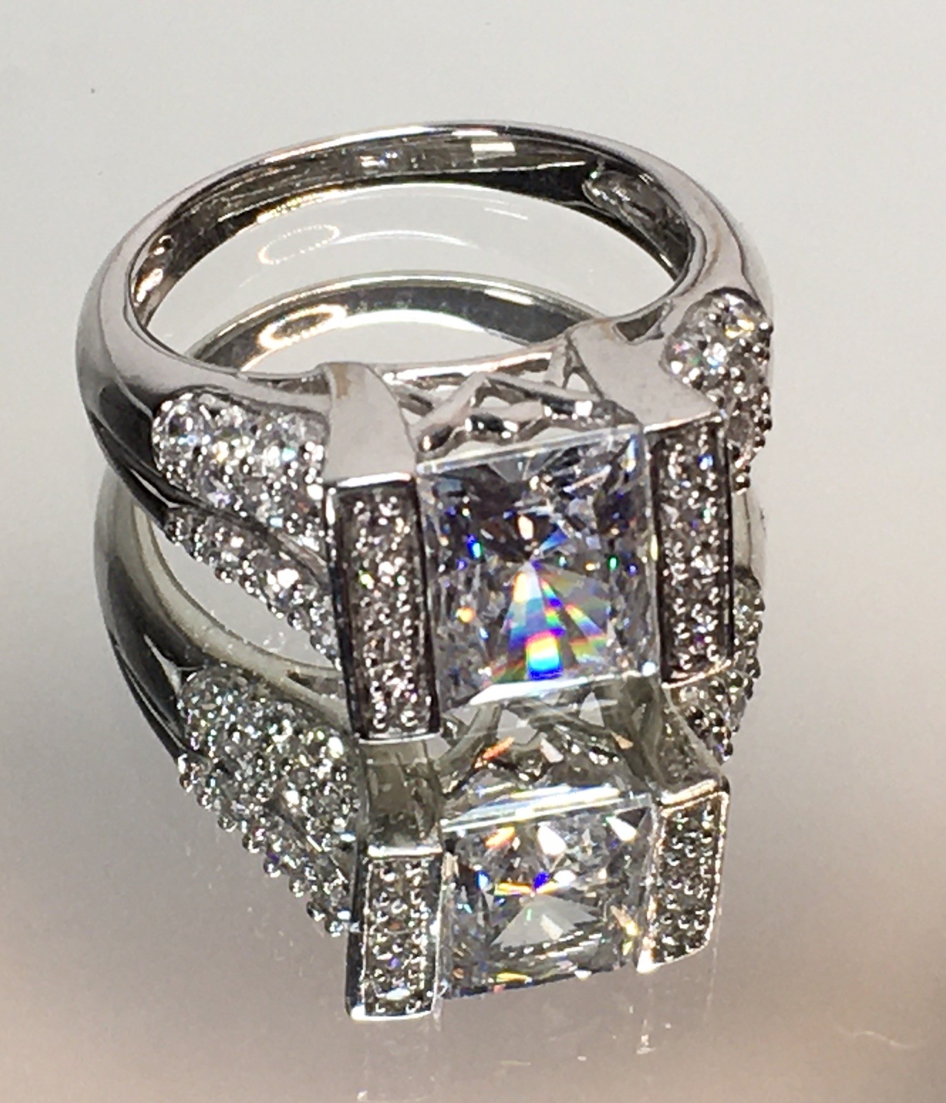 Square Radiant Cut CZ 925 Meda Sterling Silver Engagement Promise Ring Size 7.5