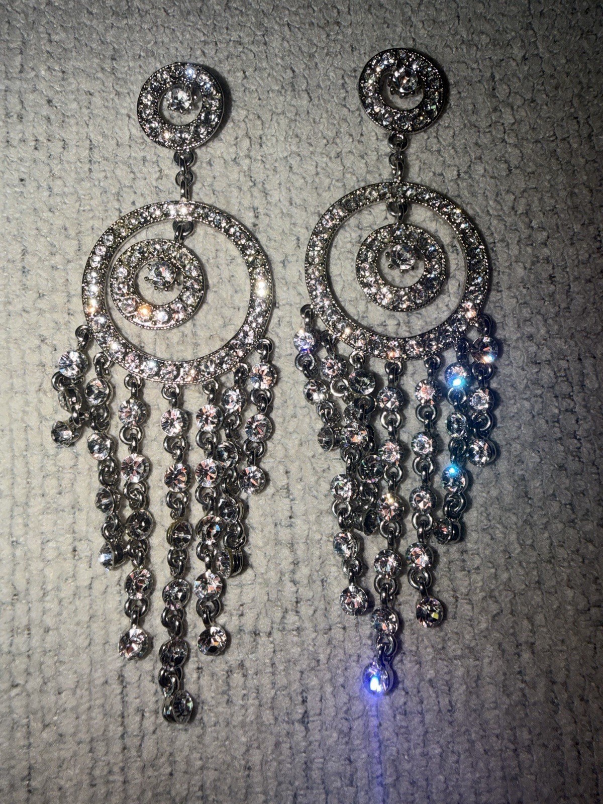 Vintage Style Rhinestone Silver-Tone Chandelier Dangle Earrings 5 in Wedding