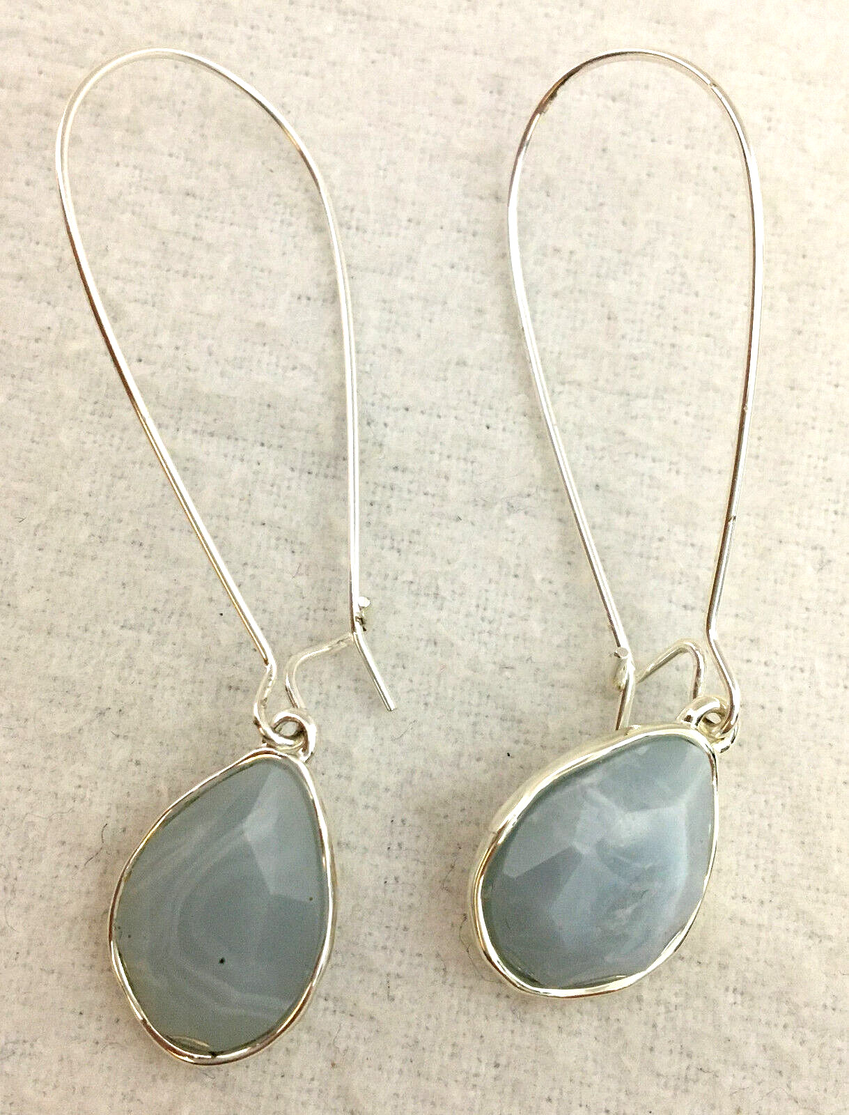 Style & Co Earrings SilverTone Faceted Blue Stone Elongated Linear Drop Wire