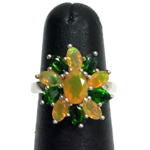 MA3) Ladies 925 Sterling Silver 4.1 Grams Multi-Colored Stone Cluster Ring 5.75