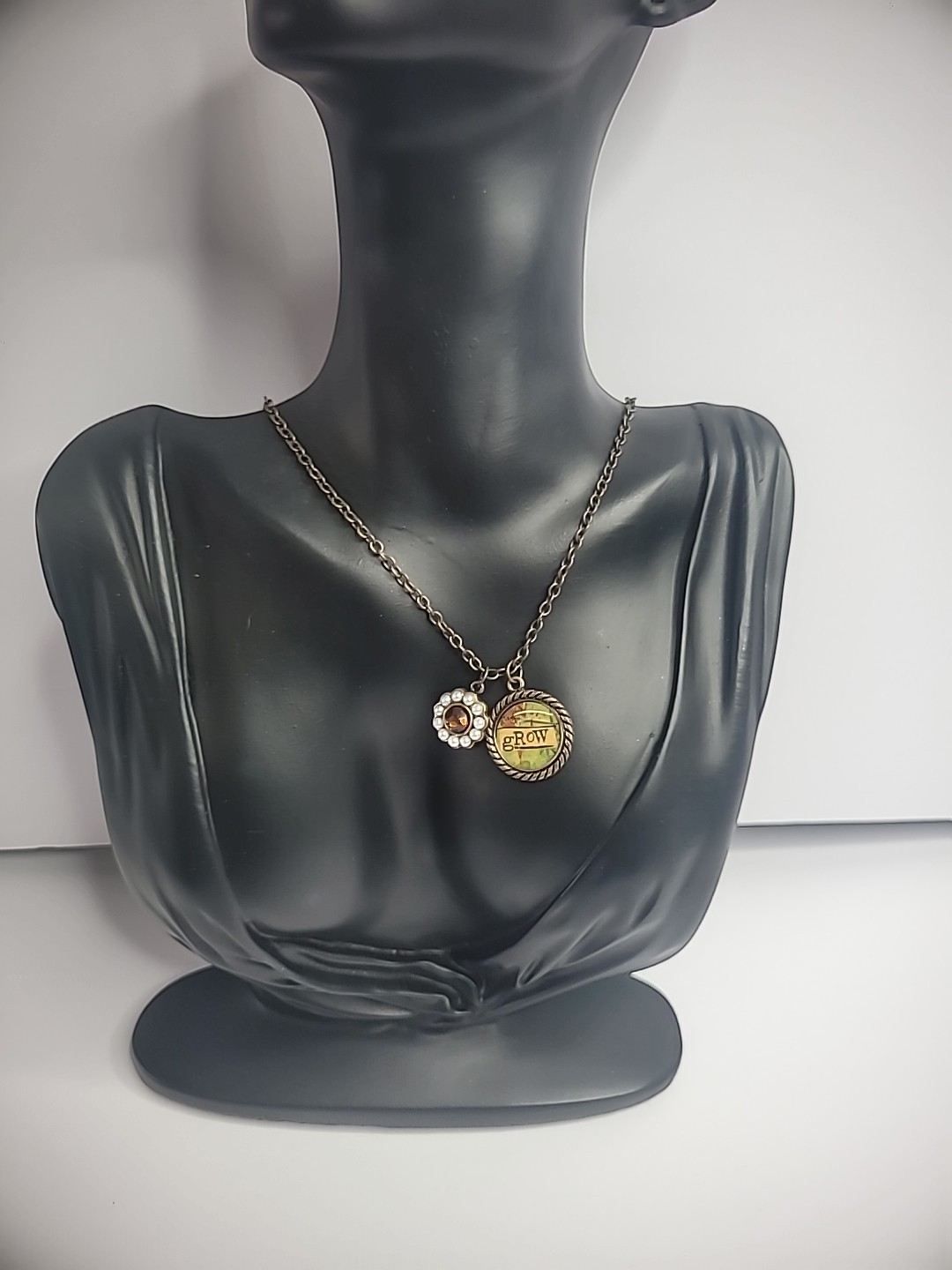 New Demdaco Studio Grow Charm Necklace Gold Tone Charms Beaded Jewelry Costume