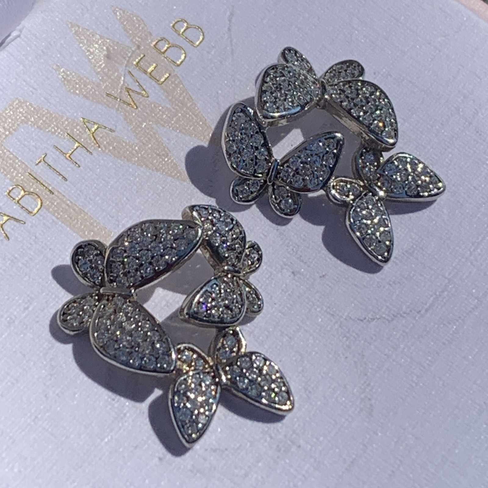 Tabitha Webb Sterling Silver CZ Butterfly Earrings Signed See Description