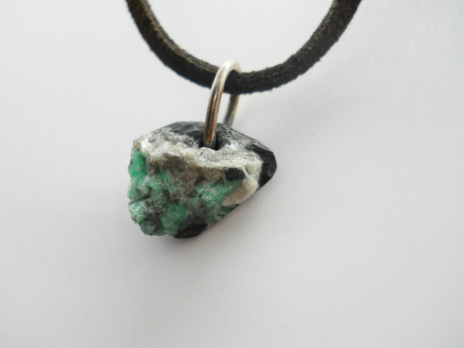 Natural Emerald Rock Specimen Pendant Leather Necklace